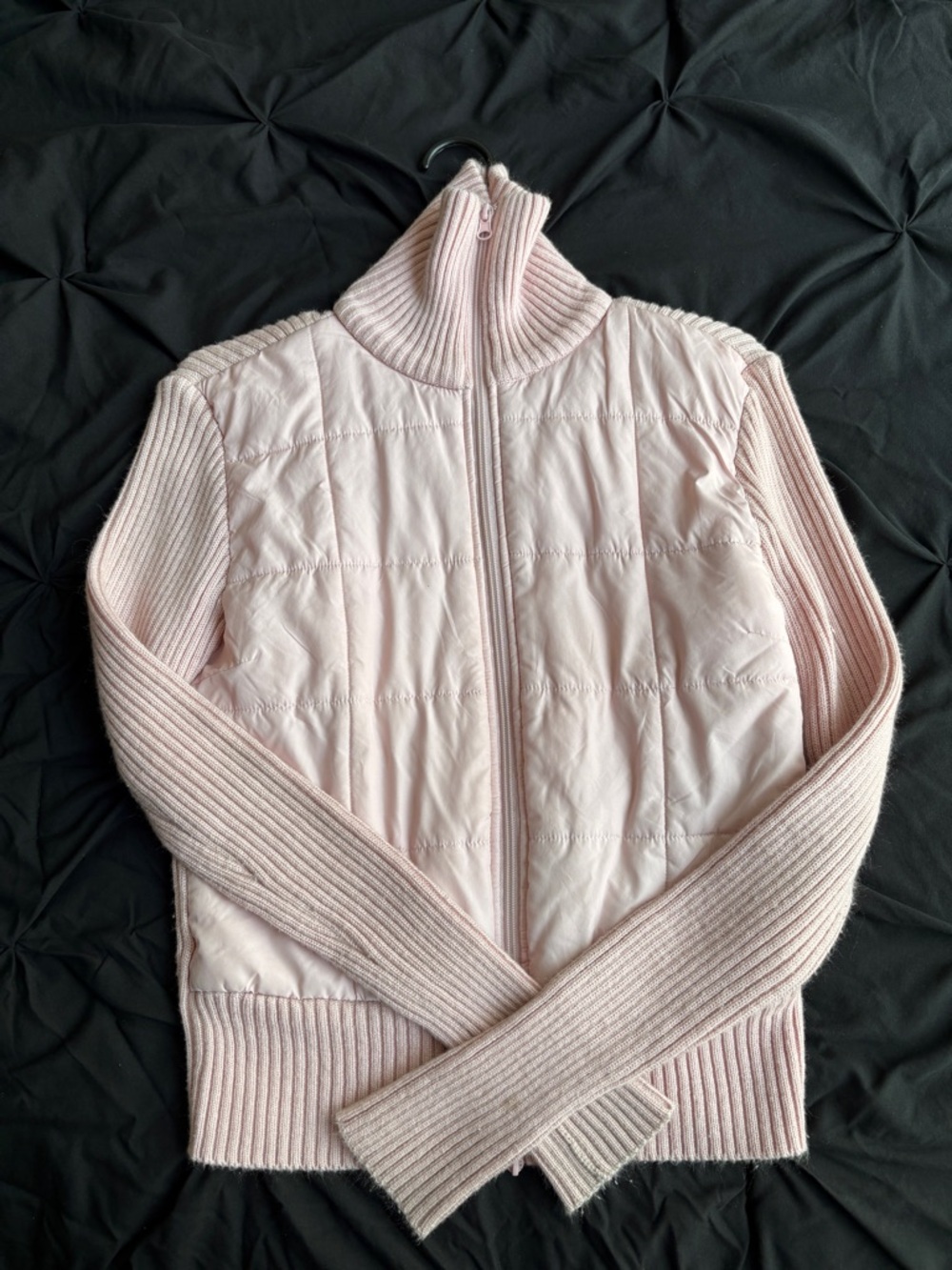 Y2K Light Pink Quilted Knit Zip-Up Jacket